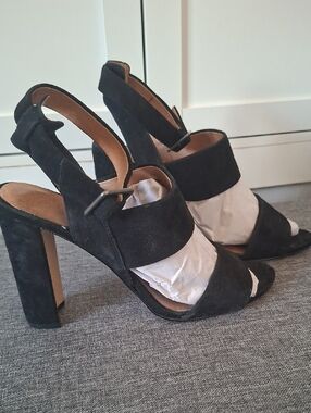 Madwwell Black Suede High Block Heel‎ Sandals - Women's